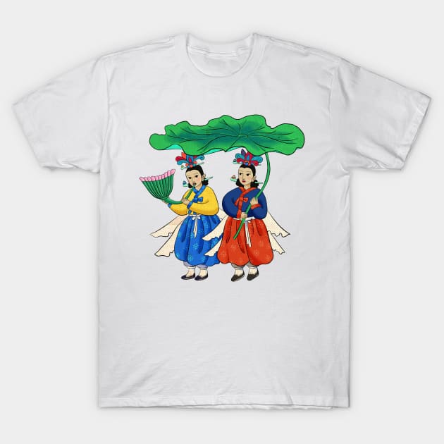 Minhwa: Taoist Fairy Sisters B-1 Type T-Shirt by koreanfolkpaint